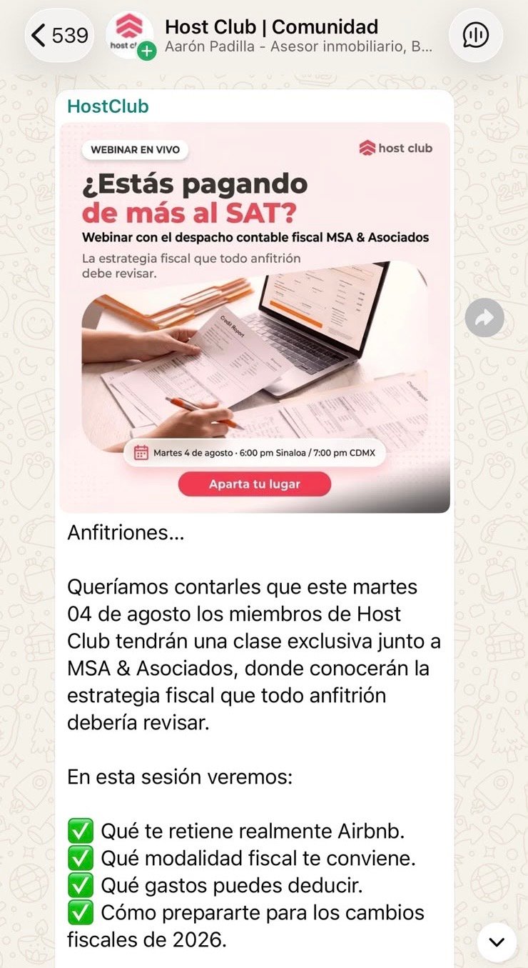 Webinar de estrategia fiscal exclusivo para miembros de Host Club